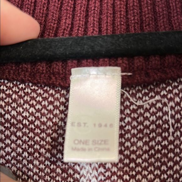 CATO One Size Fits Most Burgundy Maroon White Windowpane Grid Poncho Full Zip - Picture 5 of 7